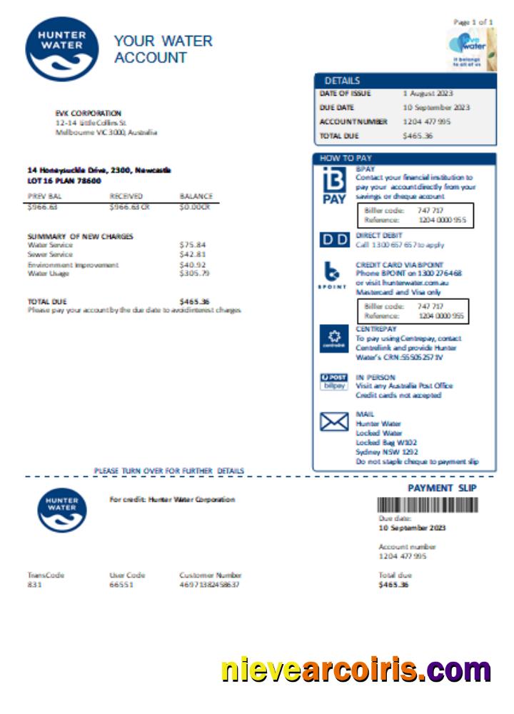 Hunter Water utility business bill